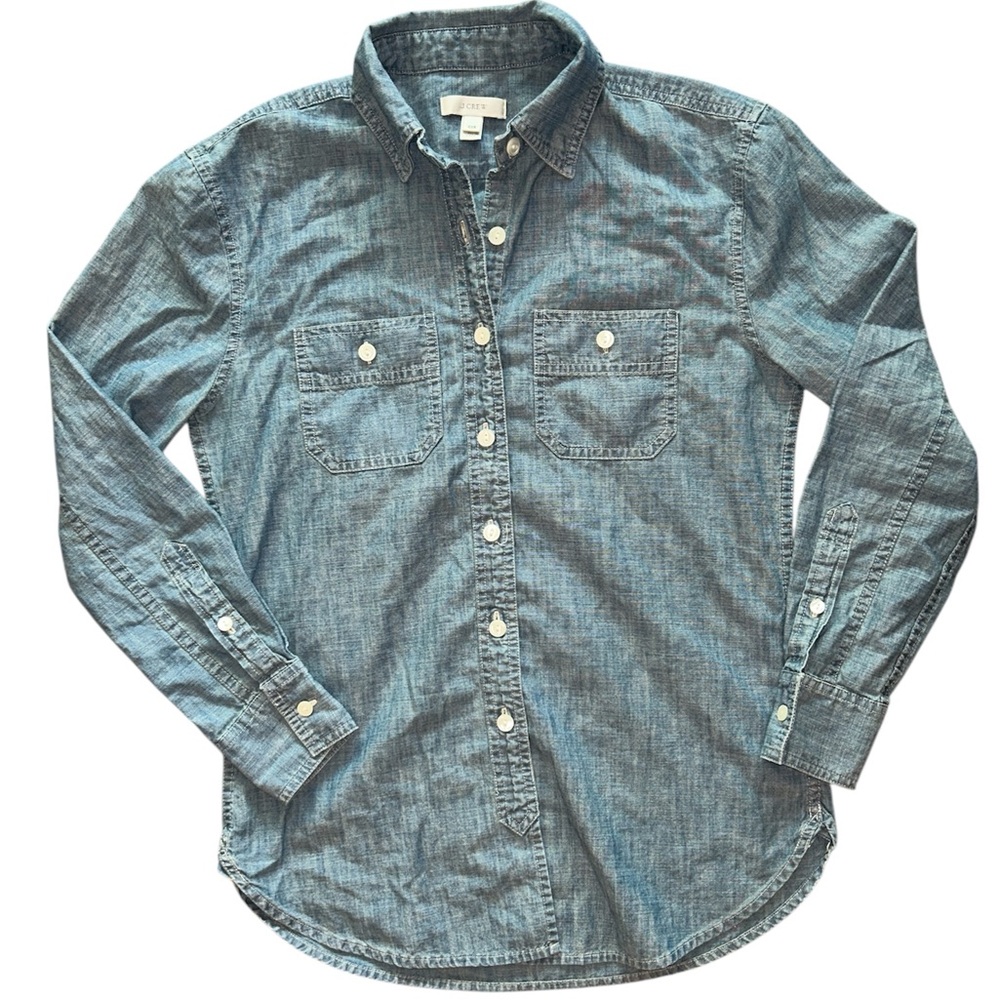 J Crew Shirt Mens Large Blue Chambray 2 Pocket Work Button Up  XXS